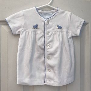 Little English Pinpoint Layette Top Blue Sheep 6m